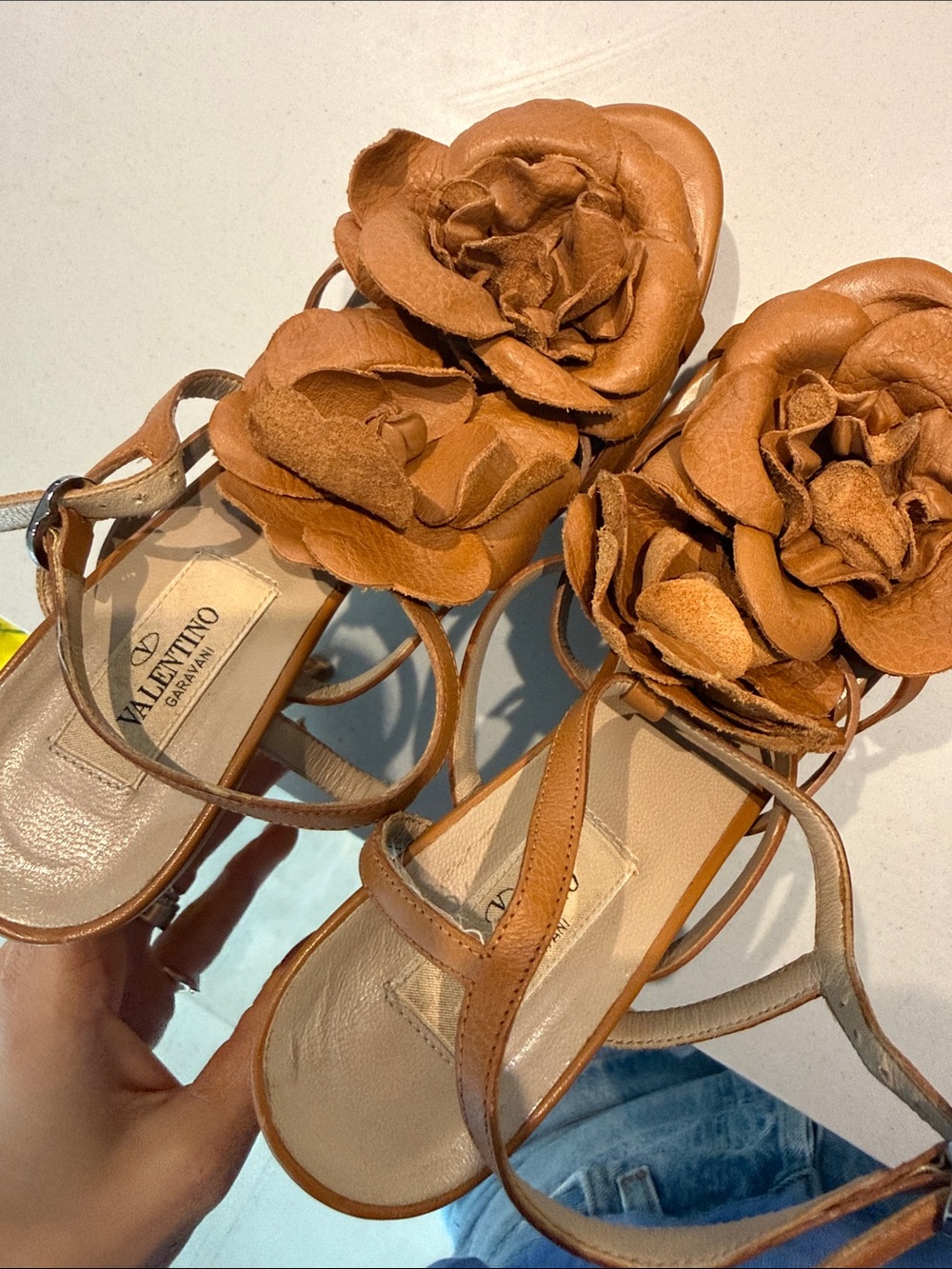 Valentino Garavani Tan Leather Floral Heeled Sandals - Picture 3 of 6